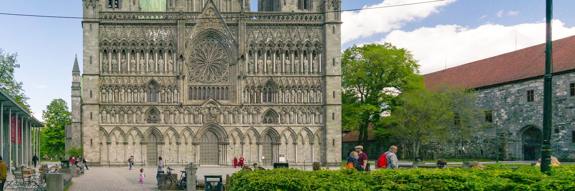 Trondheim, Norway - June 6, 2017: View of the world's northernmost medieval cathedral national sanctuary of Norway, built over the grave of St. Olav. The sculptures and church in romanesque style;
Nidaros Domkirke
Shutterstock ID 659296807; your: Bridget Brown; gl: 65050; netsuite: Online Editorial; full: POI Image Update